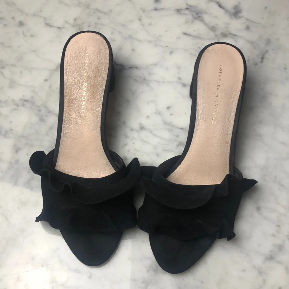 Loeffler Randall Black suede Ruffle Slide Sandals Size 8.5 - Picture 1 of 8